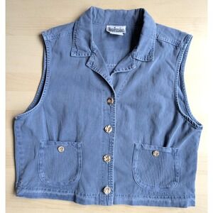 Nina Piccalino 90s Vintage Made in USA Nicely Worn in Denim Cropped Vest Pockets